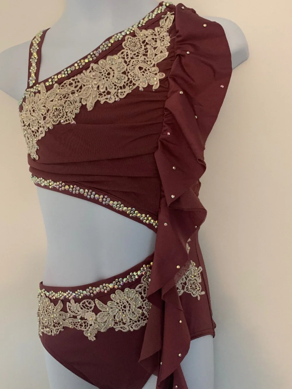 Child’s Lyrical Dance Costume: Rosewood Leotard with Rhinestones - Size Medium